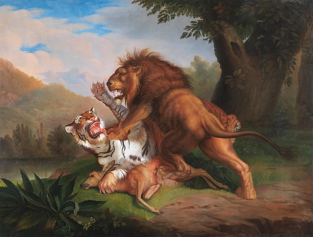 Tigre e leone combattono per un cerbiatto (1809)